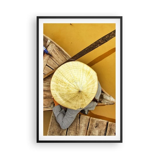 Obraz - Plakat - Życie na żółtej rzece - 61x91cm - Rzeka Mekong Łódka Drewniany Pomost - Foto Plakaty na ścianę w czarnej ramie - Plakat do Salonu Sypialni ARTTOR ARTTOR