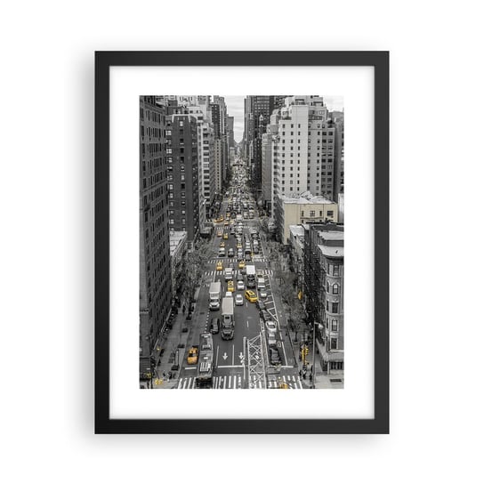 Obraz - Plakat - Życie Nowego Yorku - 30x40cm - Nowy Jork Ulica Taksówki - Foto Plakaty na ścianę w czarnej ramie - Plakat do Salonu Sypialni ARTTOR ARTTOR