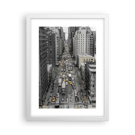 Obraz - Plakat - Życie Nowego Yorku - 30x40cm - Nowy Jork Ulica Taksówki - Foto Plakaty na ścianę w ramie białej - Plakat do Salonu Sypialni ARTTOR ARTTOR