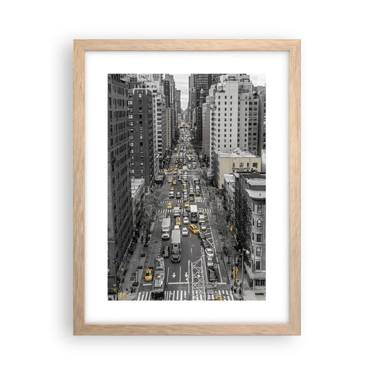 Obraz - Plakat - Życie Nowego Yorku - 30x40cm - Nowy Jork Ulica Taksówki - Foto Plakaty na ścianę w ramie jasny dąb - Plakat do Salonu Sypialni ARTTOR ARTTOR