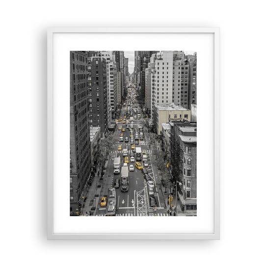 Obraz - Plakat - Życie Nowego Yorku - 40x50cm - Nowy Jork Ulica Taksówki - Foto Plakaty w ramie koloru białego do Salonu Sypialni ARTTOR ARTTOR