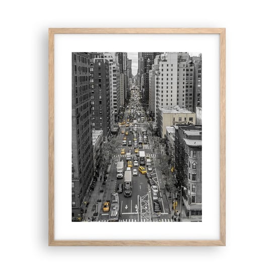 Obraz - Plakat - Życie Nowego Yorku - 40x50cm - Nowy Jork Ulica Taksówki - Foto Plakaty w ramie koloru jasny dąb do Salonu Sypialni ARTTOR ARTTOR