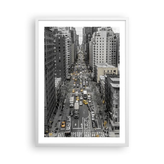 Obraz - Plakat - Życie Nowego Yorku - 50x70cm - Nowy Jork Ulica Taksówki - Nowoczesny modny obraz Plakat rama biała ARTTOR ARTTOR