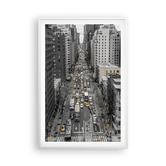 Obraz - Plakat - Życie Nowego Yorku - 61x91cm - Nowy Jork Ulica Taksówki - Foto Plakaty na ścianę w ramie białej - Plakat do Salonu Sypialni ARTTOR ARTTOR