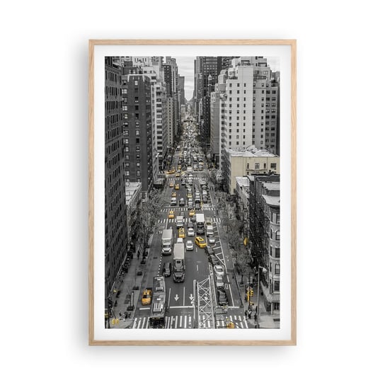 Obraz - Plakat - Życie Nowego Yorku - 61x91cm - Nowy Jork Ulica Taksówki - Foto Plakaty na ścianę w ramie jasny dąb - Plakat do Salonu Sypialni ARTTOR ARTTOR
