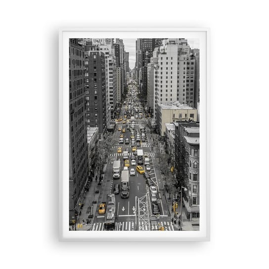 Obraz - Plakat - Życie Nowego Yorku - 70x100cm - Nowy Jork Ulica Taksówki - Foto Plakaty w ramie koloru białego do Salonu Sypialni ARTTOR ARTTOR