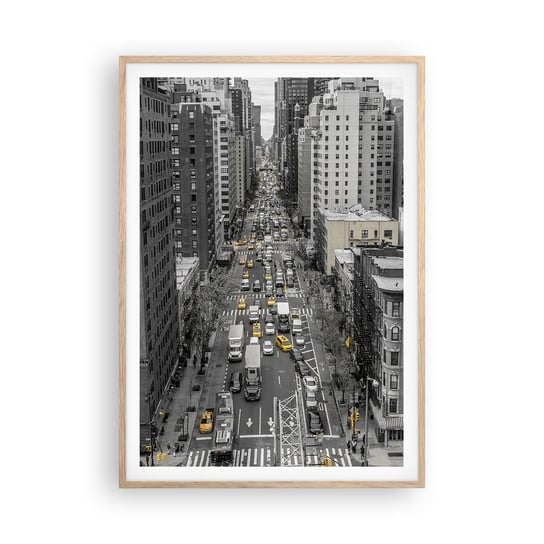 Obraz - Plakat - Życie Nowego Yorku - 70x100cm - Nowy Jork Ulica Taksówki - Foto Plakaty w ramie koloru jasny dąb do Salonu Sypialni ARTTOR ARTTOR