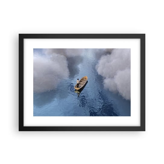Obraz - Plakat - Życie – podróż – niewiadoma - 40x30cm - Łódka Jezioro Chmury - Foto Plakaty na ścianę w czarnej ramie - Plakat do Salonu Sypialni ARTTOR ARTTOR