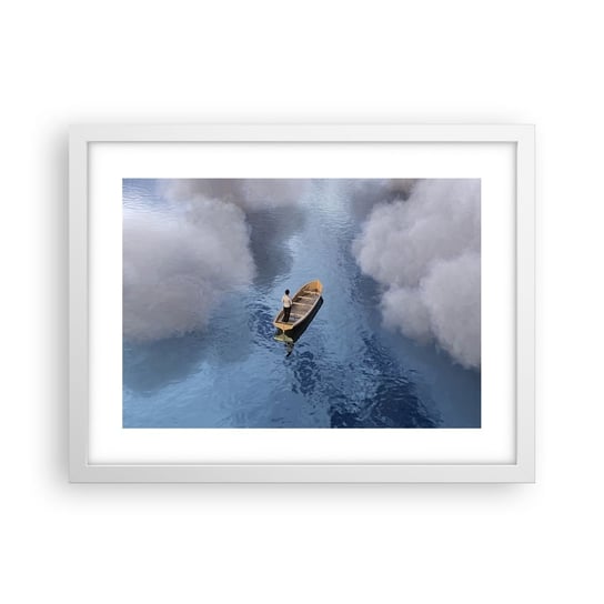 Obraz - Plakat - Życie – podróż – niewiadoma - 40x30cm - Łódka Jezioro Chmury - Foto Plakaty na ścianę w ramie białej - Plakat do Salonu Sypialni ARTTOR ARTTOR
