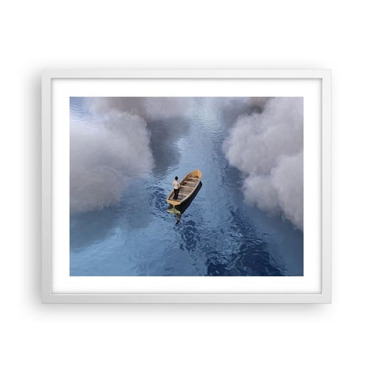 Obraz - Plakat - Życie – podróż – niewiadoma - 50x40cm - Łódka Jezioro Chmury - Foto Plakaty w ramie koloru białego do Salonu Sypialni ARTTOR ARTTOR