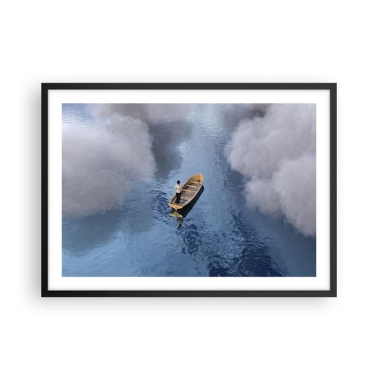 Obraz - Plakat - Życie – podróż – niewiadoma - 70x50cm - Łódka Jezioro Chmury - Nowoczesny modny obraz Plakat czarna rama ARTTOR ARTTOR