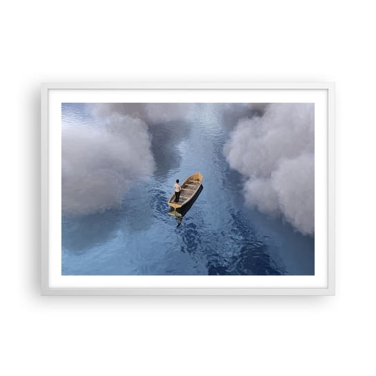Obraz - Plakat - Życie – podróż – niewiadoma - 70x50cm - Łódka Jezioro Chmury - Nowoczesny modny obraz Plakat rama biała ARTTOR ARTTOR