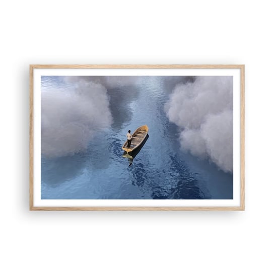 Obraz - Plakat - Życie – podróż – niewiadoma - 91x61cm - Łódka Jezioro Chmury - Foto Plakaty na ścianę w ramie jasny dąb - Plakat do Salonu Sypialni ARTTOR ARTTOR