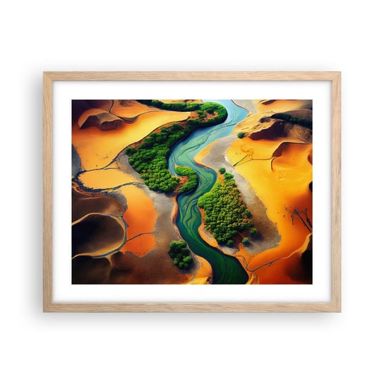 Obraz - Plakat - Życiodajna rzeka - 50x40cm - Krajobraz Natura Rzeka - Foto Plakaty w ramie koloru jasny dąb do Salonu Sypialni ARTTOR ARTTOR