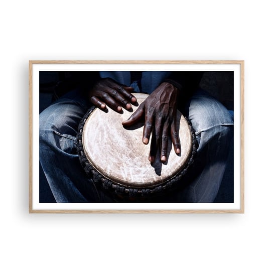 Obraz - Plakat - Żyj w swoim rytmie - 100x70cm - Bęben Muzyka Afryka - Foto Plakaty w ramie koloru jasny dąb do Salonu Sypialni ARTTOR ARTTOR