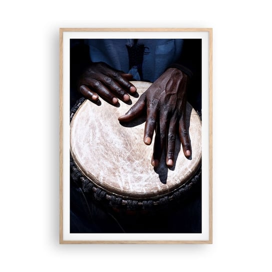 Obraz - Plakat - Żyj w swoim rytmie - 70x100cm - Bęben Muzyka Afryka - Foto Plakaty w ramie koloru jasny dąb do Salonu Sypialni ARTTOR ARTTOR