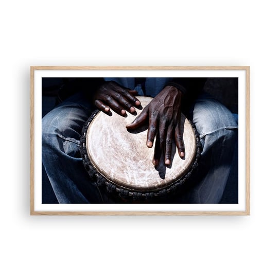 Obraz - Plakat - Żyj w swoim rytmie - 91x61cm - Bęben Muzyka Afryka - Foto Plakaty na ścianę w ramie jasny dąb - Plakat do Salonu Sypialni ARTTOR ARTTOR