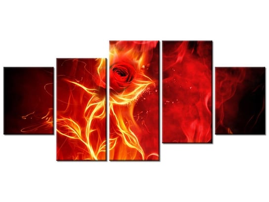 Obraz Płomienista róża, 5 elementów, 150x70 cm Oobrazy