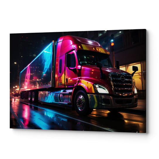 Obraz płótno na ścianę do salonu sypialni CIĘŻARÓWKA NOC CARS00044 80x120 Wave Print