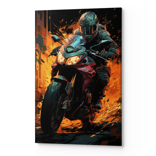 Obraz płótno na ścianę salon sypialnia MOTOCYKLISTA MOTOR OGIEŃ CARS00357 60x90 Wave Print