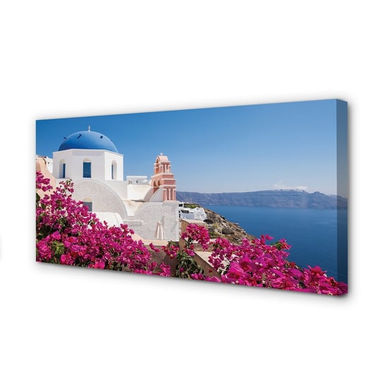 Obraz płótno TULUP Grecja Kwiaty morze budynki, 120x60 cm Tulup