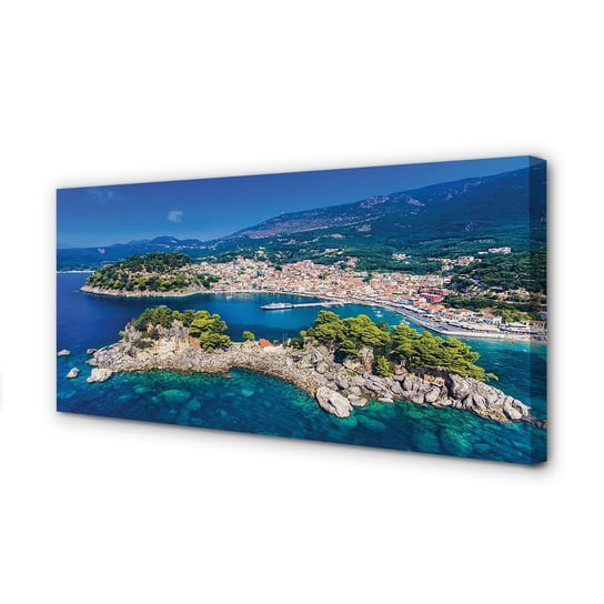 Obraz płótno TULUP Grecja Panorama miasto morze, 120x60 cm Tulup