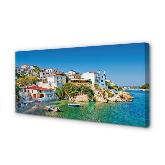 Obraz płótno TULUP Grecja Wybrzeże budynki morze, 100x50 cm cm Tulup