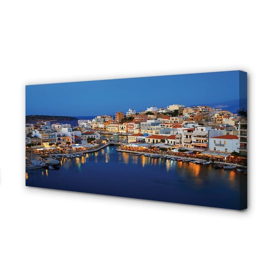 Obraz płótno TULUP Grecja Wybrzeże miasto noc, 120x60 cm Tulup
