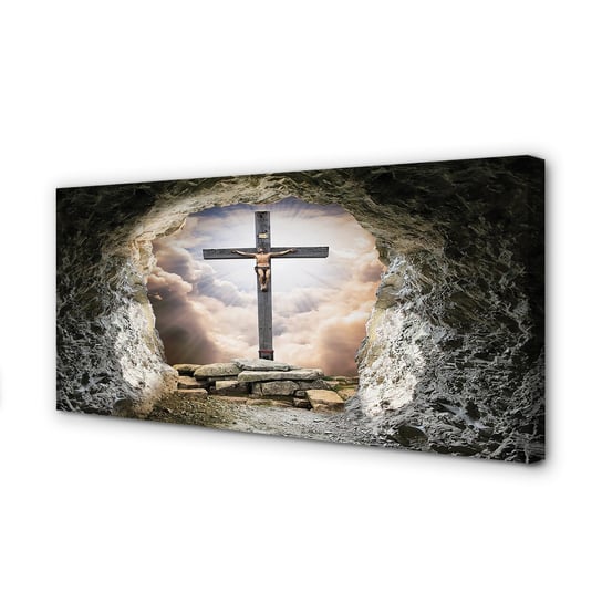 Obraz płótno TULUP Jaskinia krzyż światło Jezus, 100x50 cm cm Tulup
