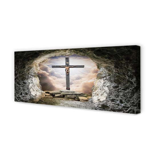 Obraz płótno TULUP Jaskinia krzyż światło Jezus, 125x50 cm Tulup