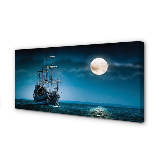 Obraz płótno TULUP Morze statek miasto księżyc, 100x50 cm cm Tulup
