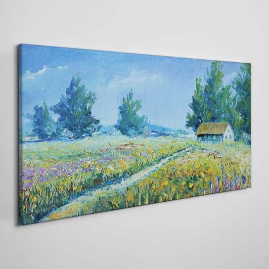 Obraz płótno Wieś krajobraz kwiaty chata 100x50 cm Coloray