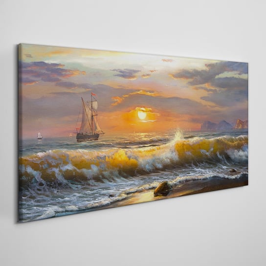 Obraz płótno Wybrzeże fale zachód słońca 100x50 cm Coloray