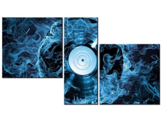 Obraz Płyta winylowa w błękicie, 3 elementy, 90x50 cm Oobrazy