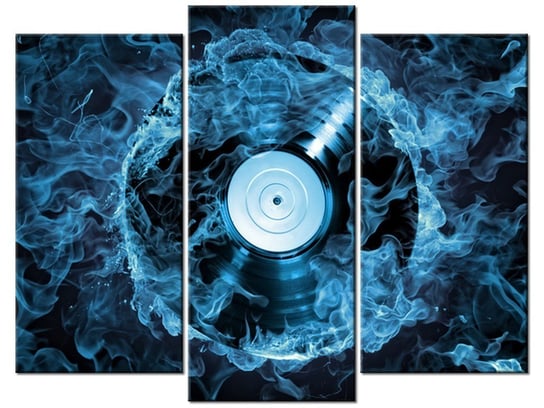 Obraz Płyta winylowa w błękicie, 3 elementy, 90x70 cm Oobrazy