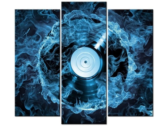 Obraz Płyta winylowa w błękicie, 3 elementy, 90x80 cm Oobrazy