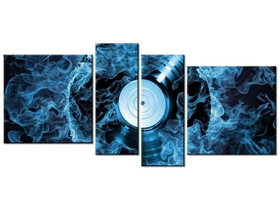 Obraz Płyta winylowa w błękicie, 4 elementy, 120x55 cm Oobrazy