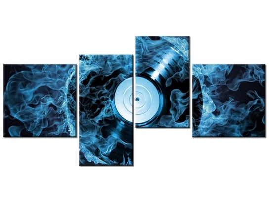 Obraz Płyta winylowa w błękicie, 4 elementy, 140x70 cm Oobrazy