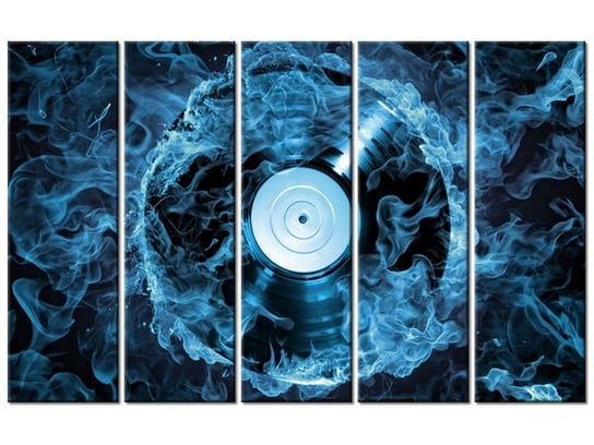 Obraz Płyta winylowa w błękicie, 5 elementów, 100x63 cm Oobrazy