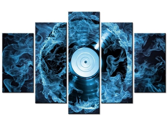 Obraz Płyta winylowa w błękicie, 5 elementów, 100x63 cm Oobrazy