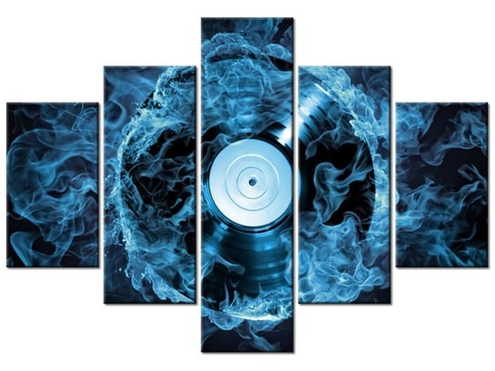 Obraz Płyta winylowa w błękicie, 5 elementów, 100x70 cm Oobrazy