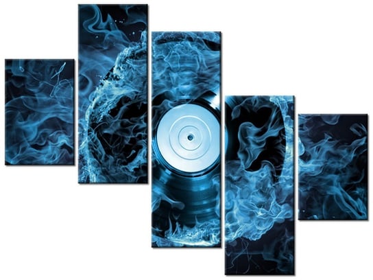 Obraz Płyta winylowa w błękicie, 5 elementów, 100x75 cm Oobrazy