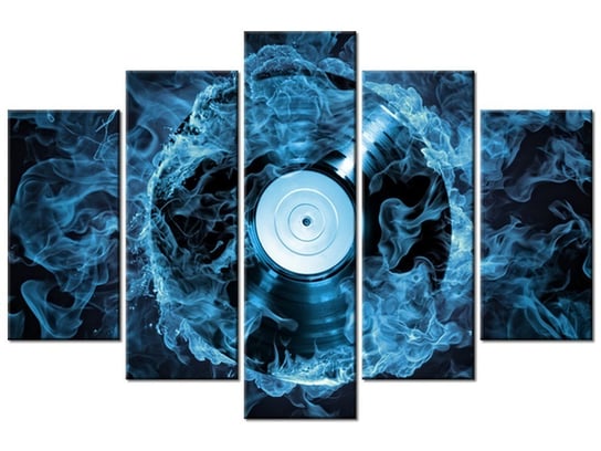 Obraz Płyta winylowa w błękicie, 5 elementów, 150x100 cm Oobrazy