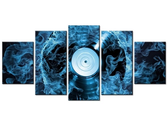Obraz Płyta winylowa w błękicie, 5 elementów, 150x70 cm Oobrazy