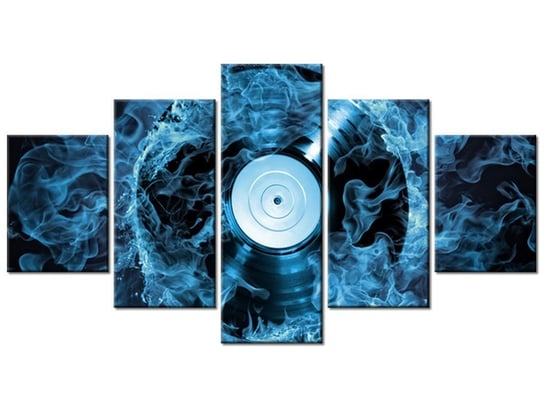Obraz Płyta winylowa w błękicie, 5 elementów, 150x80 cm Oobrazy