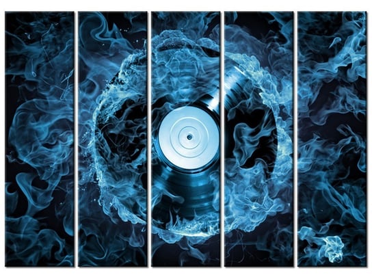 Obraz Płyta winylowa w błękicie, 5 elementów, 225x160 cm Oobrazy