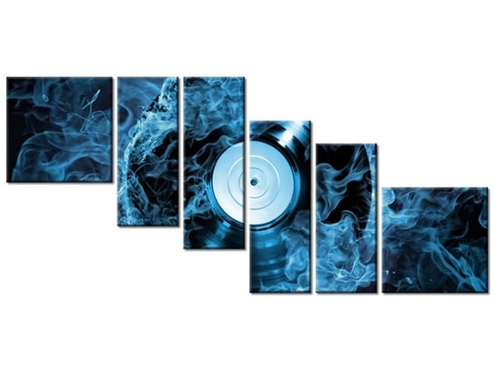 Obraz Płyta winylowa w błękicie, 6 elementów, 220x100 cm Oobrazy