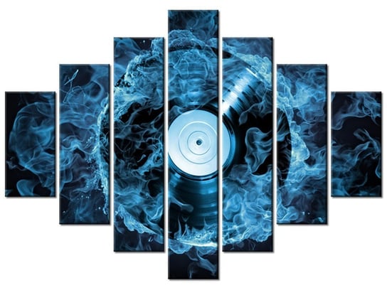 Obraz Płyta winylowa w błękicie, 7 elementów, 210x150 cm Oobrazy