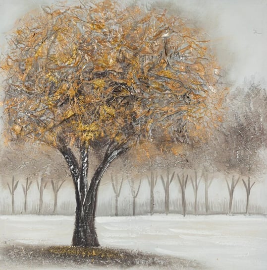 Obraz Ręcznie Malowany Drzewo 80X80 Szary + Złoty Eurofirany