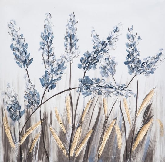 Obraz Ręcznie Malowany Flora 50X50X2 Niebieski + Złoty Eurofirany